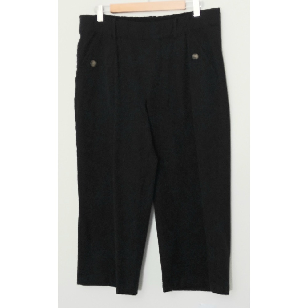 AnyBody‎ Pants Women's Size L All-Stretch Twill Wide Leg Cropped Black Pre-owned